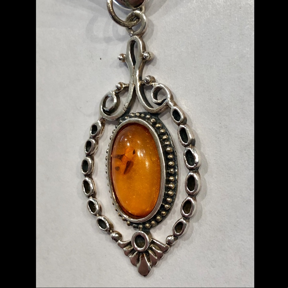 Vintage genuine amber and 925 silver pendant - Picture 4 of 7